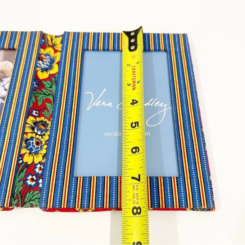 Vera Bradley Vintage Floral Garden Striped Fabric Double Photo Frame 4x6